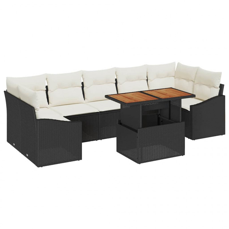 Zestaw Sof na Ogród z poduszką 8 pcs Czarny i beżowy