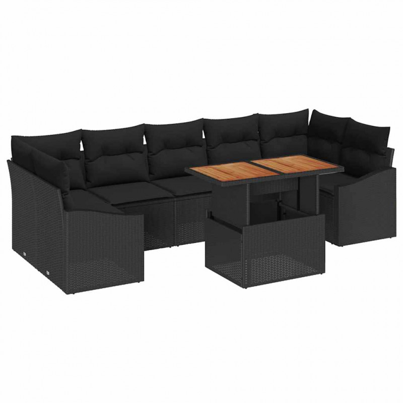 Zestaw Sof na Ogród z poduszką z przechowywaniem 8 pcs Czarny