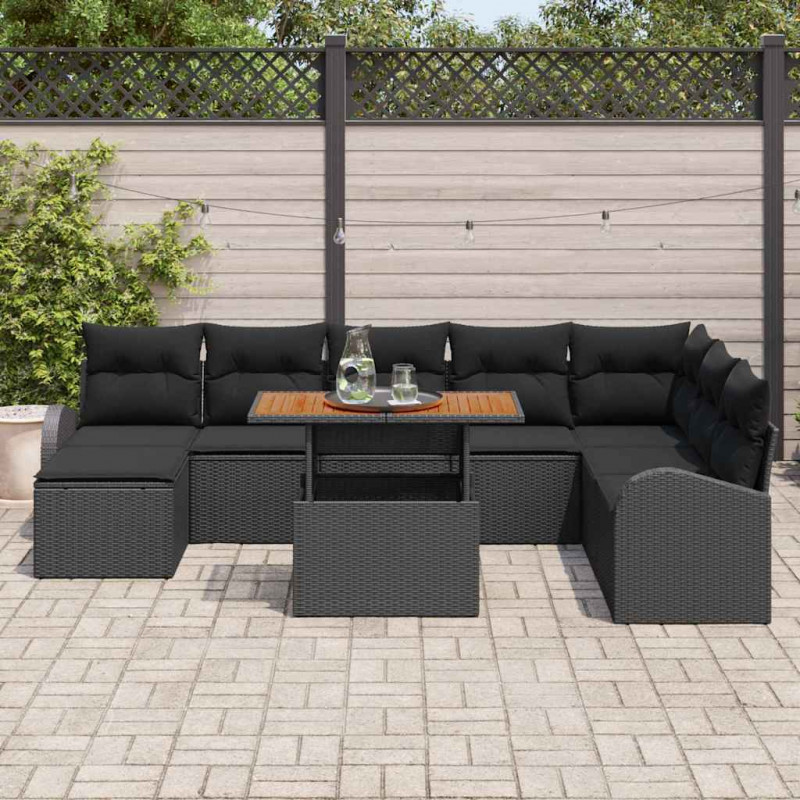 Zestaw Sof na Ogród z przechowywaniem 9 pcs Czarny Polirattan