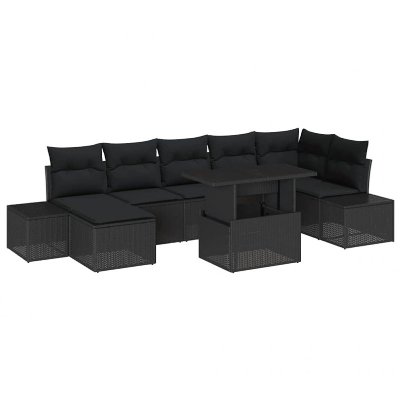 Zestaw Sof na Ogród z przechowywaniem 8 pcs Czarny Polirattan
