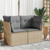 Sofa ogrodowa z poduszkami, 2-osobowa, beżowa, polirattan