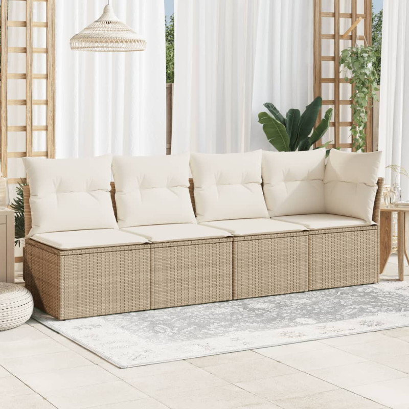 Sofa ogrodowa z poduszkami, 4-osobowa, beż, polirattan