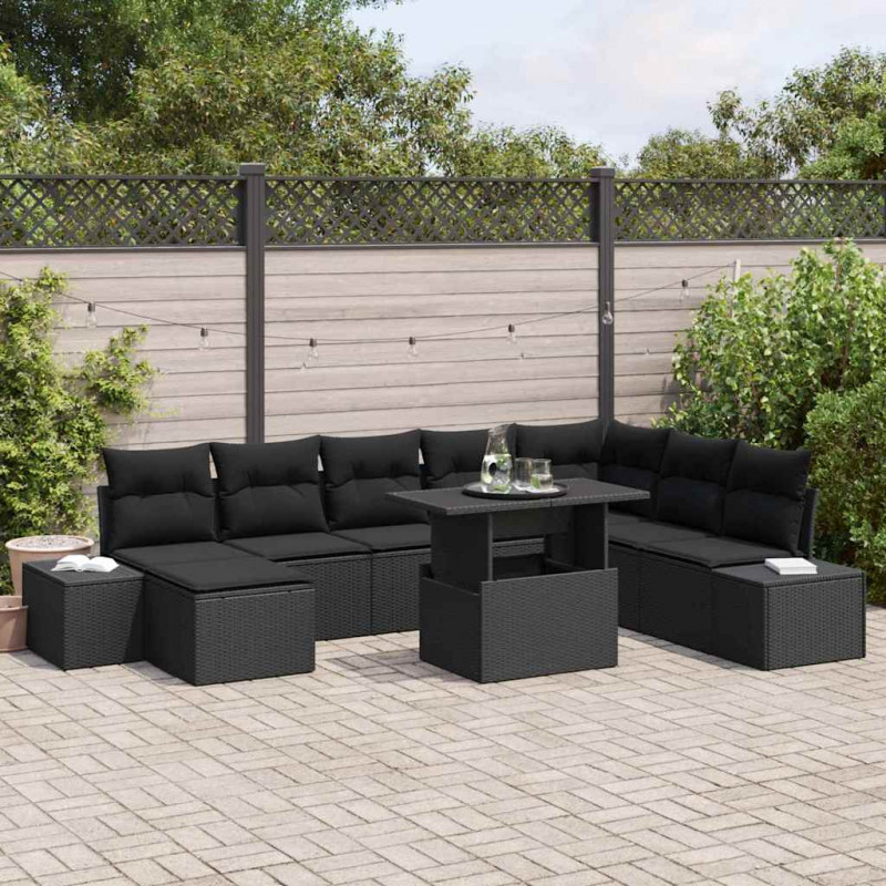 Zestaw Sof na Ogród z przechowywaniem 9 pcs Czarny Polirattan