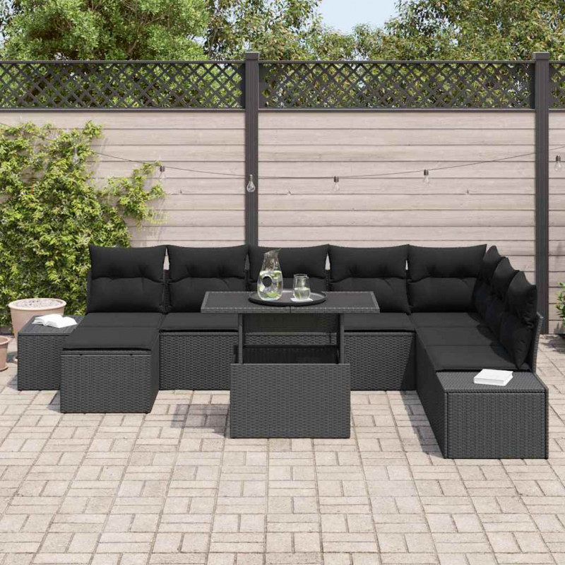 Zestaw Sof na Ogród z przechowywaniem 9 pcs Czarny Polirattan