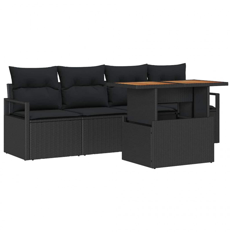 Zestaw Sof na Ogród z przechowywaniem 5 pcs Czarny Polirattan