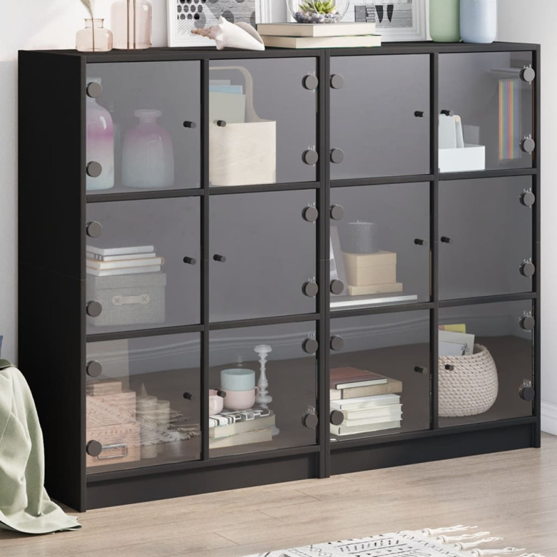 Biblioteczka z drzwiczkami, czarna, 136x37x109 cm