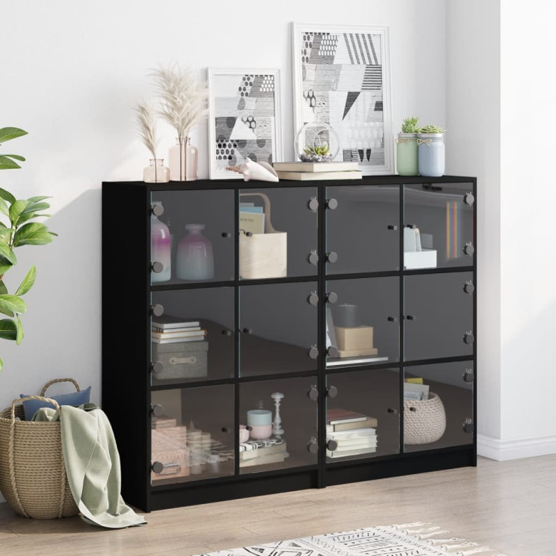 Biblioteczka z drzwiczkami, czarna, 136x37x109 cm