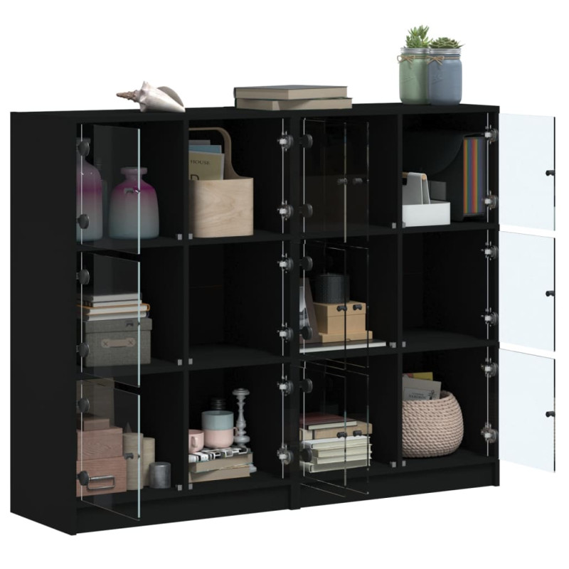Biblioteczka z drzwiczkami, czarna, 136x37x109 cm