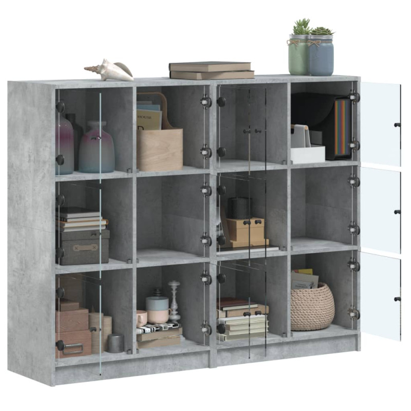 Biblioteczka z drzwiczkami, szarość betonu, 136x37x109 cm