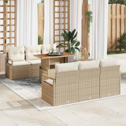 Zestaw Sof na Ogród z przechowywaniem 7 pcs Beżowy Polirattan