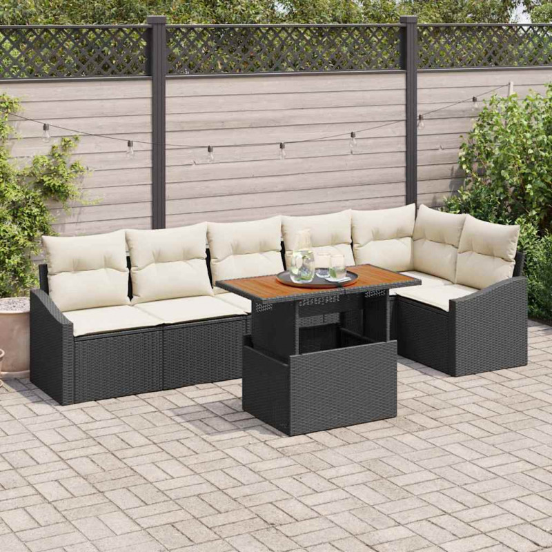 Zestaw Sof na Ogród z przechowywaniem 7 pcs Czarny Polirattan