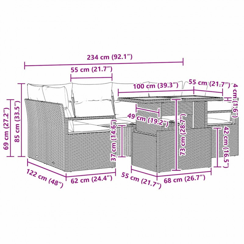 Zestaw Sof na Ogród z przechowywaniem 7 pcs Czarny Polirattan
