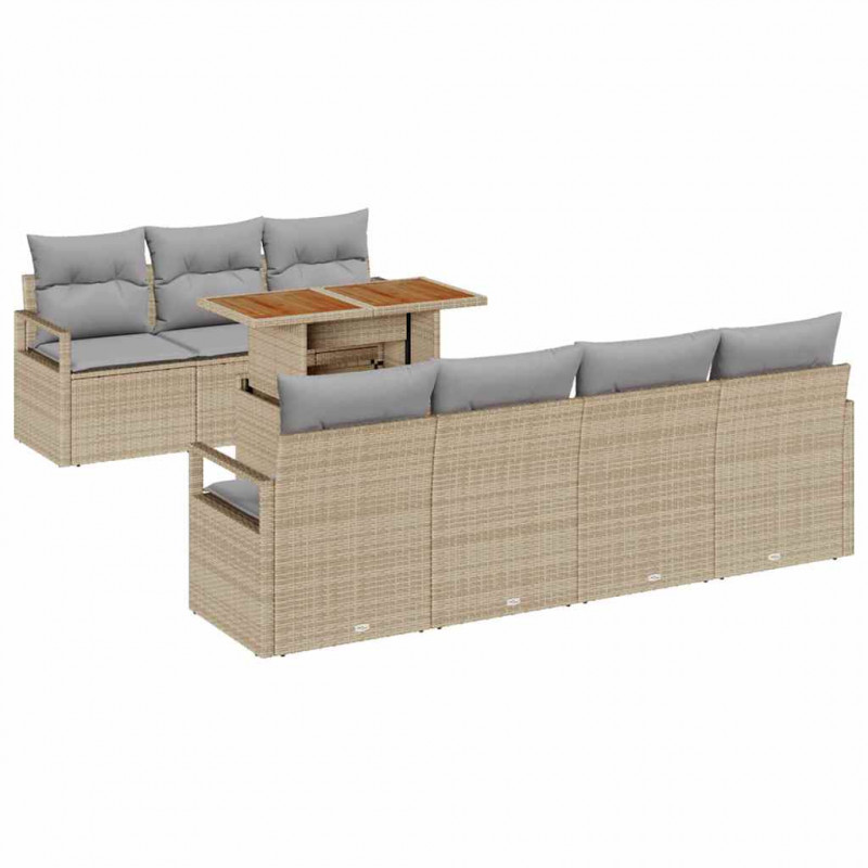 Zestaw Sof na Ogród z przechowywaniem 8 pcs Beżowy Polirattan