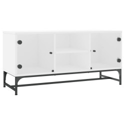 Szafka TV ze szklanymi drzwiami, biała, 102x37x50 cm