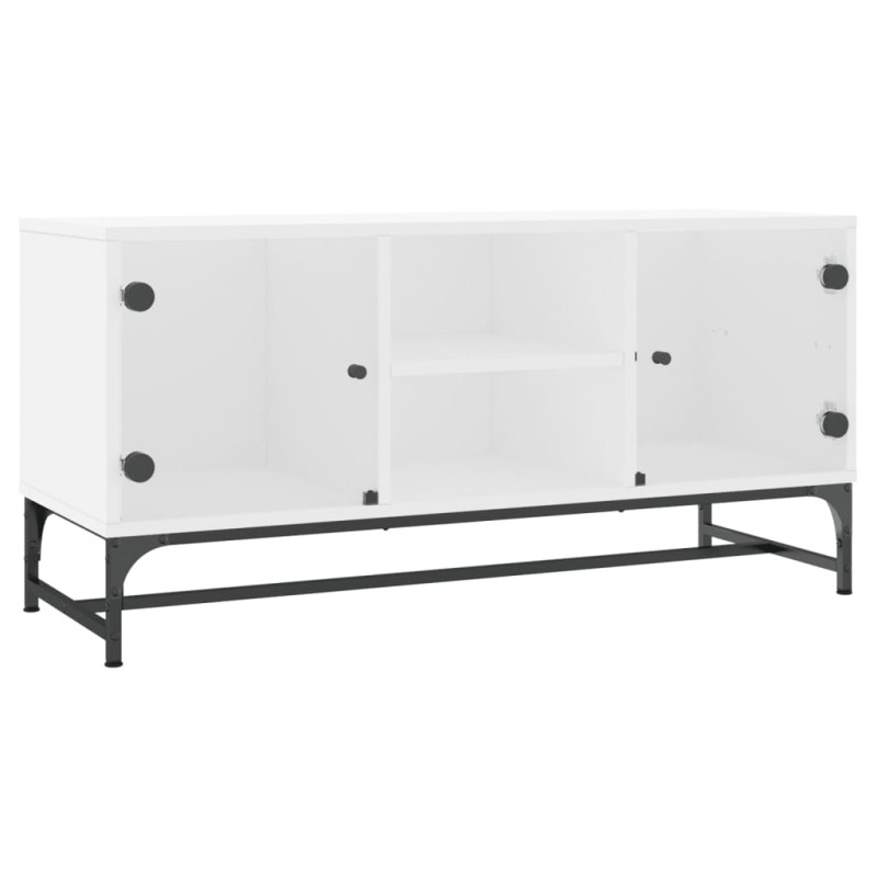 Szafka TV ze szklanymi drzwiami, biała, 102x37x50 cm