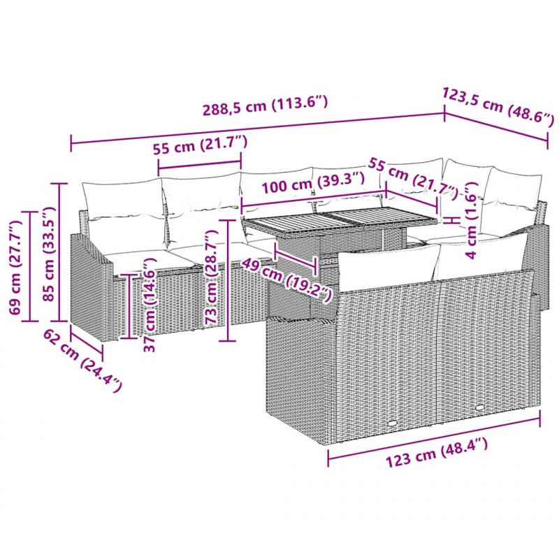 Zestaw Sof na Ogród z przechowywaniem 9 pcs Czarny Polirattan