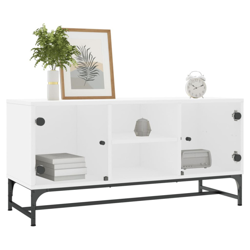 Szafka TV ze szklanymi drzwiami, biała, 102x37x50 cm