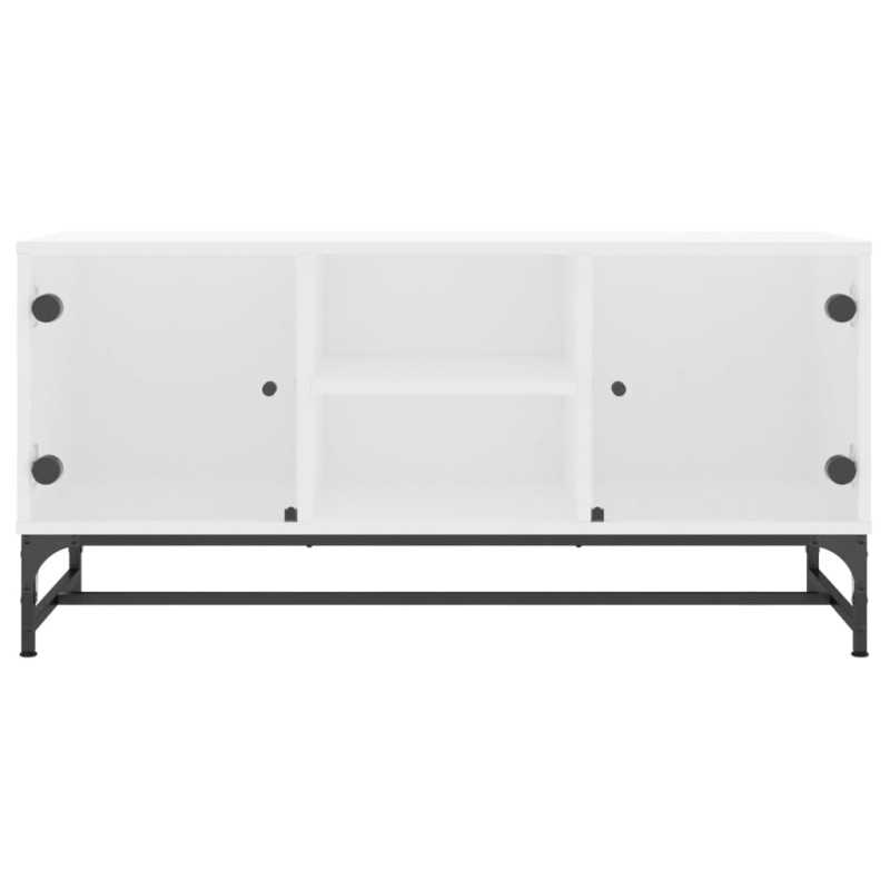 Szafka TV ze szklanymi drzwiami, biała, 102x37x50 cm