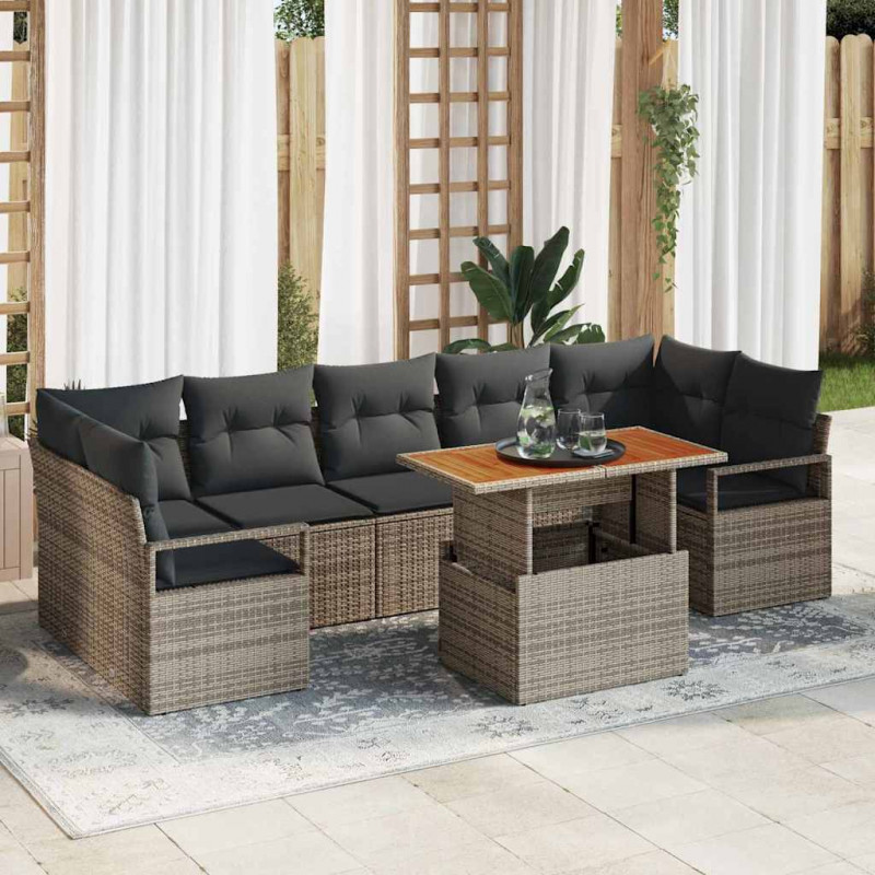 Zestaw Sof na Ogród z przechowywaniem 8 pcs Szary Polirattan