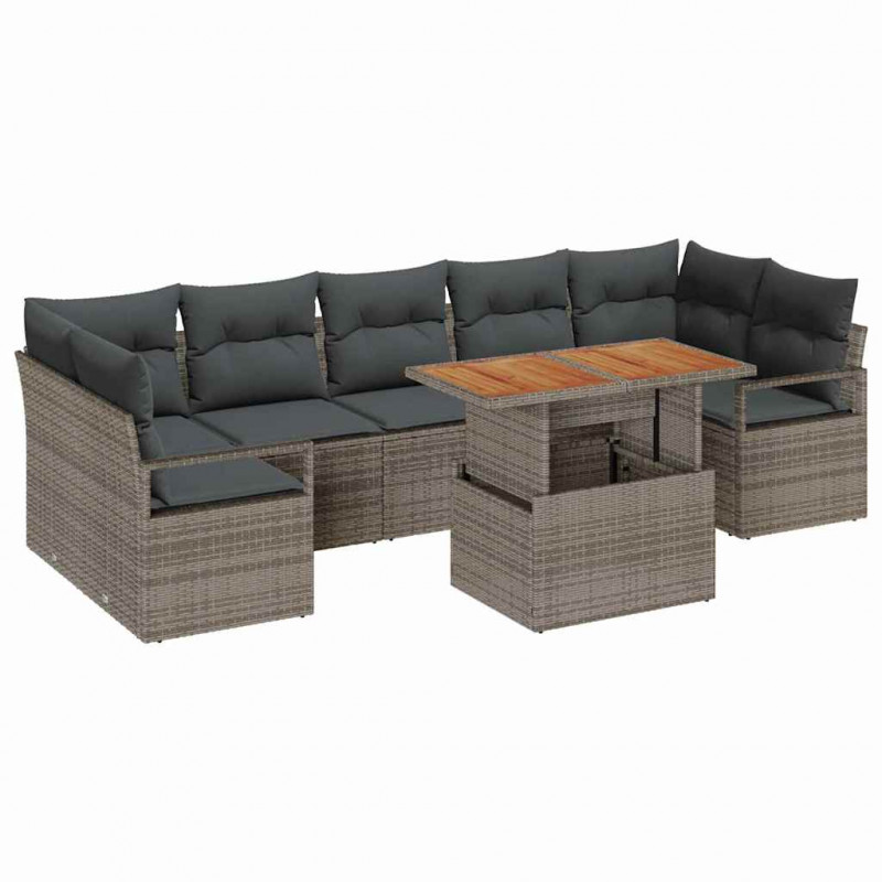 Zestaw Sof na Ogród z przechowywaniem 8 pcs Szary Polirattan