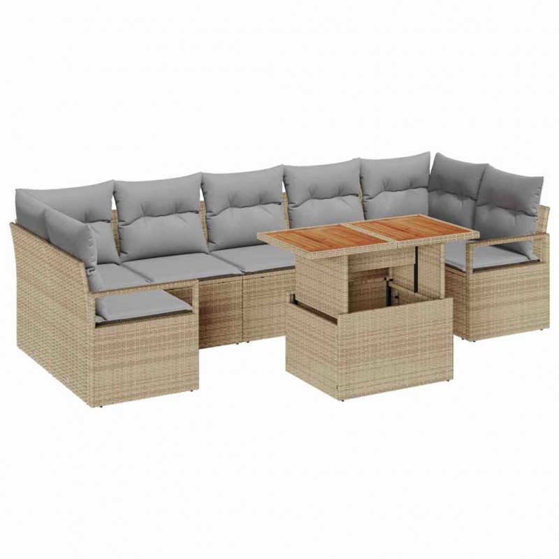 Zestaw Sof na Ogród z przechowywaniem 8 pcs Beżowy Polirattan