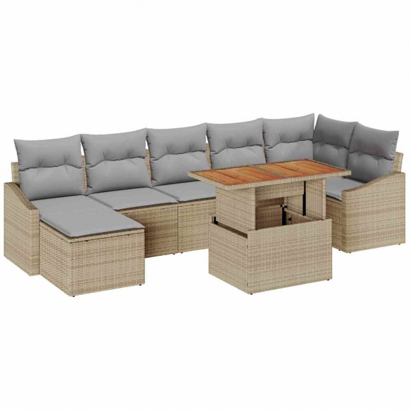 Zestaw Sof na Ogród z przechowywaniem 8 pcs Beżowy Polirattan