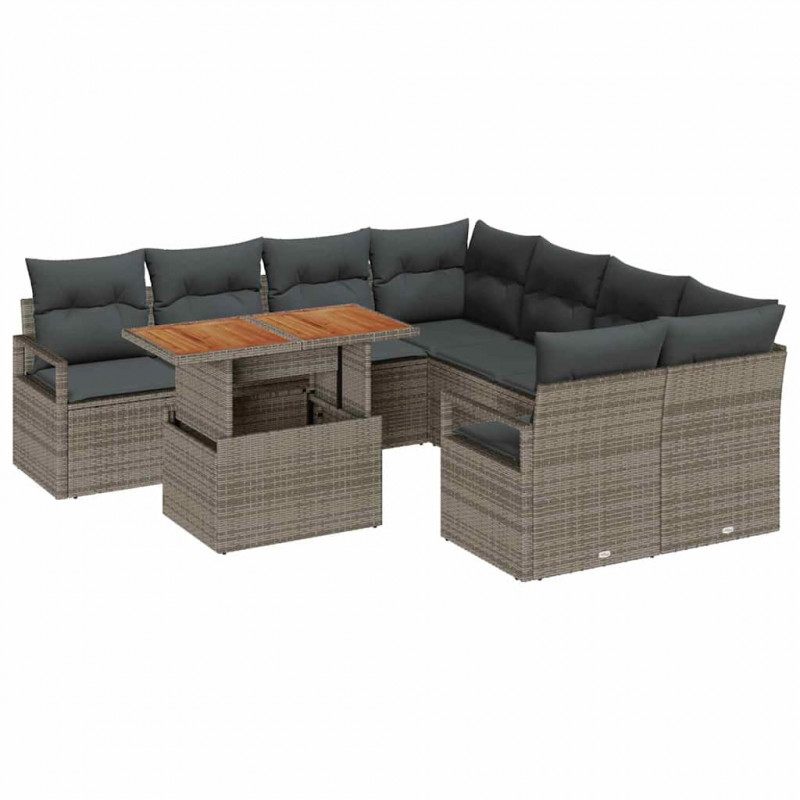 Zestaw Sof na Ogród z przechowywaniem 9 pcs Szary Polirattan