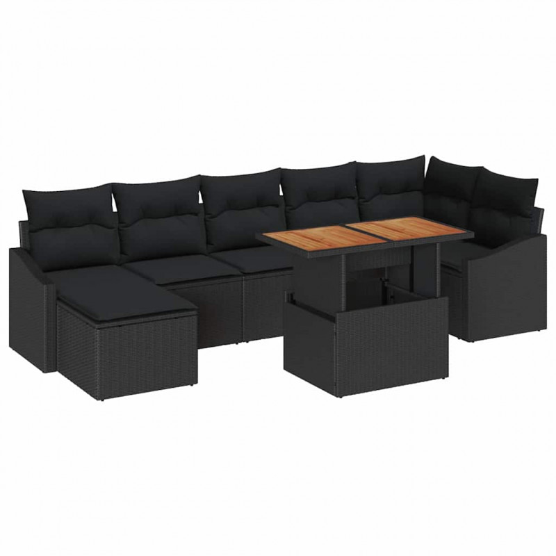 Zestaw Sof na Ogród z przechowywaniem 8 pcs Czarny Polirattan