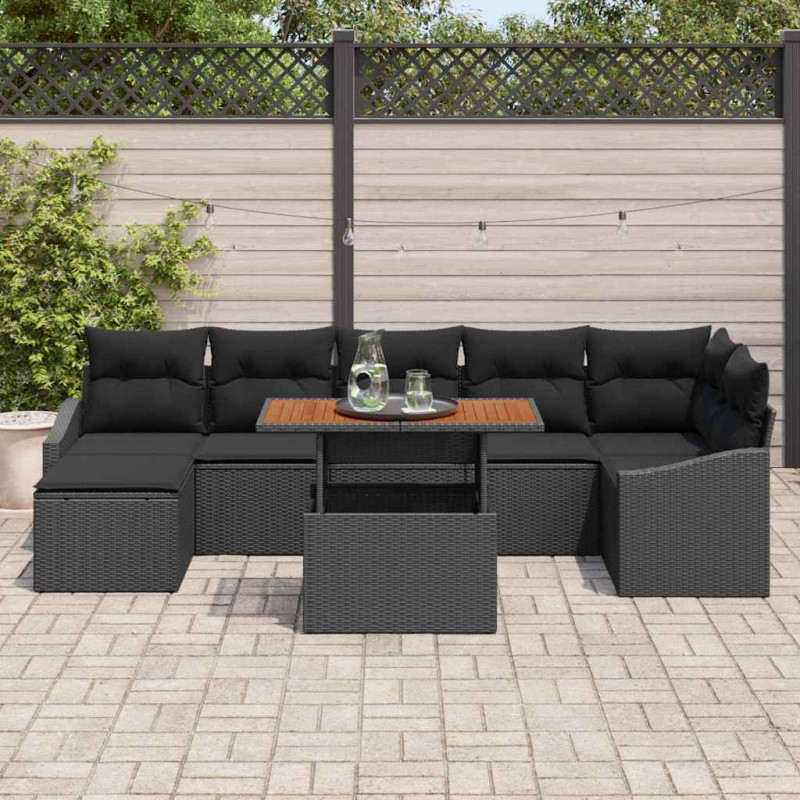 Zestaw Sof na Ogród z przechowywaniem 8 pcs Czarny Polirattan