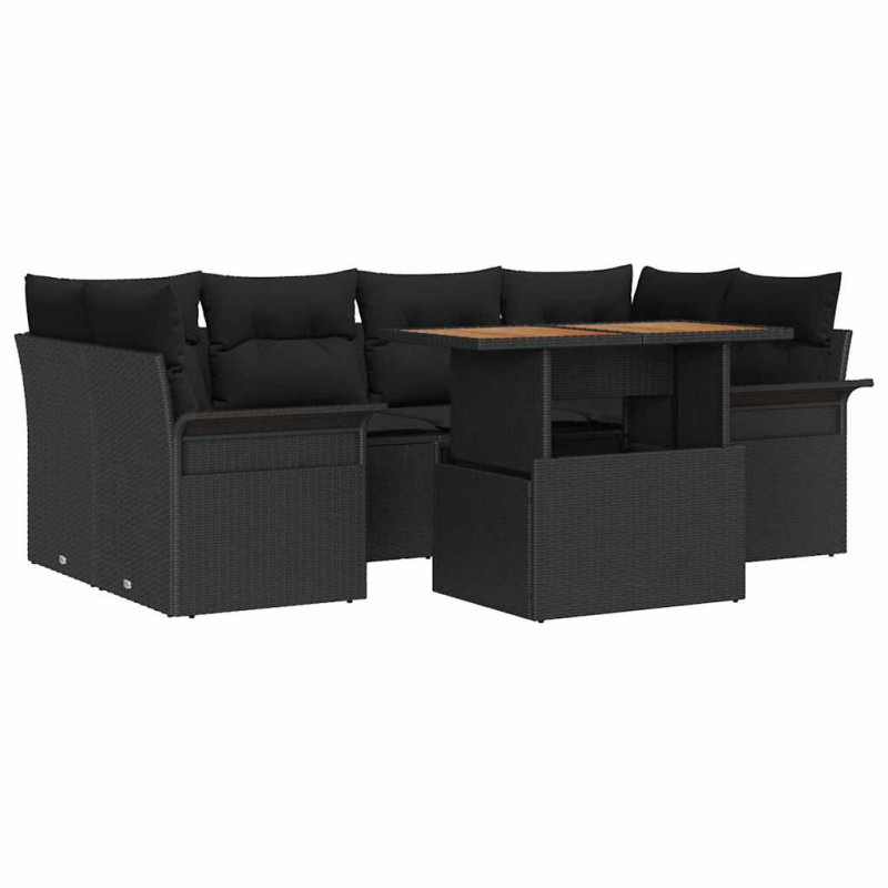 Zestaw Sof na Ogród z przechowywaniem 7 pcs Czarny Polirattan