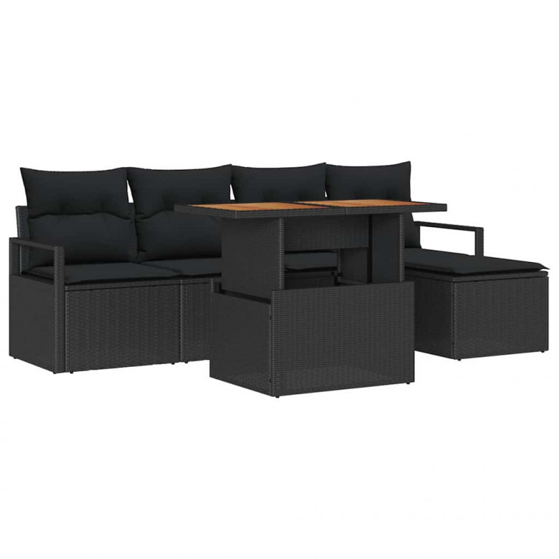 Zestaw Sof na Ogród z przechowywaniem 6 pcs Czarny Polirattan
