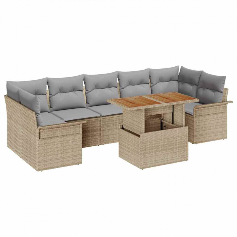 Zestaw Sof na Ogród z przechowywaniem 8 pcs Beżowy Polirattan