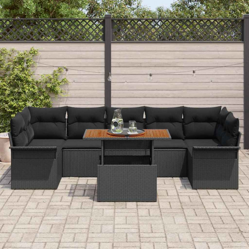 Zestaw Sof na Ogród z przechowywaniem 8 pcs Czarny Polirattan