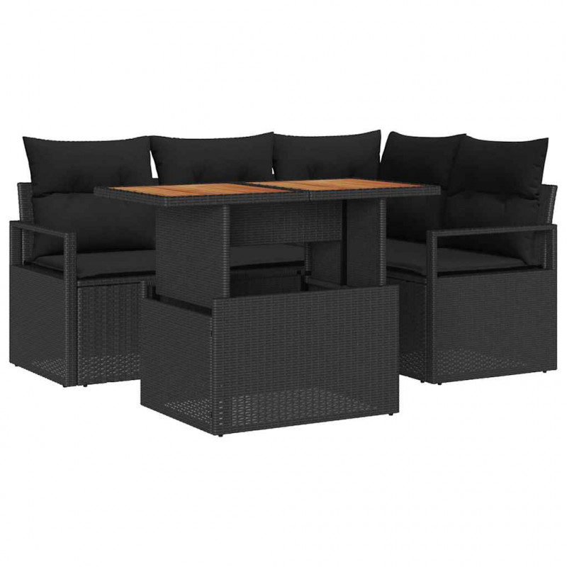Zestaw Sof na Ogród z przechowywaniem 5 pcs Czarny Polirattan