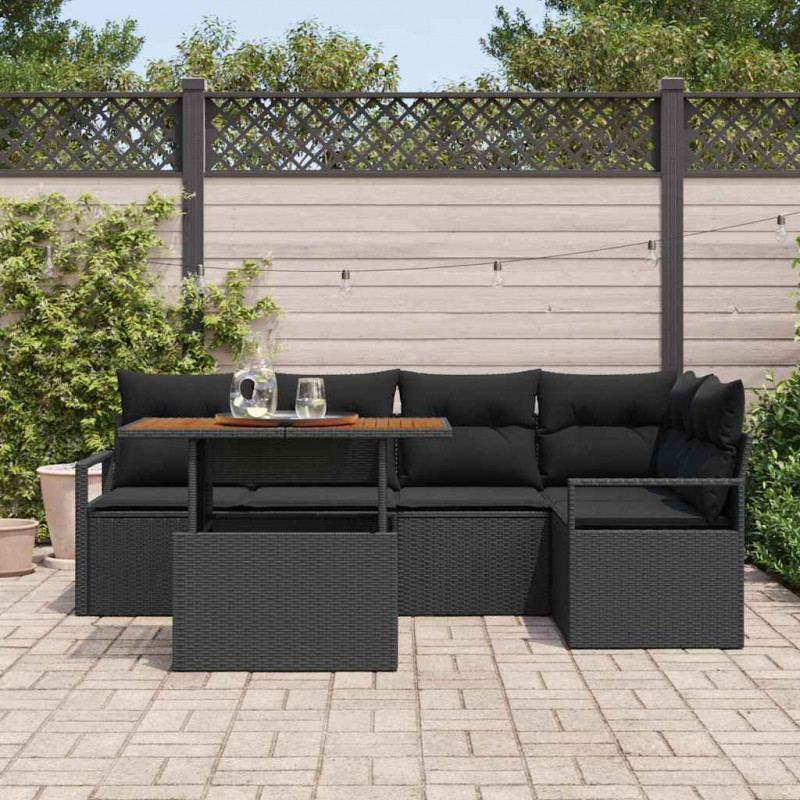 Zestaw Sof na Ogród z przechowywaniem 6 pcs Czarny Polirattan