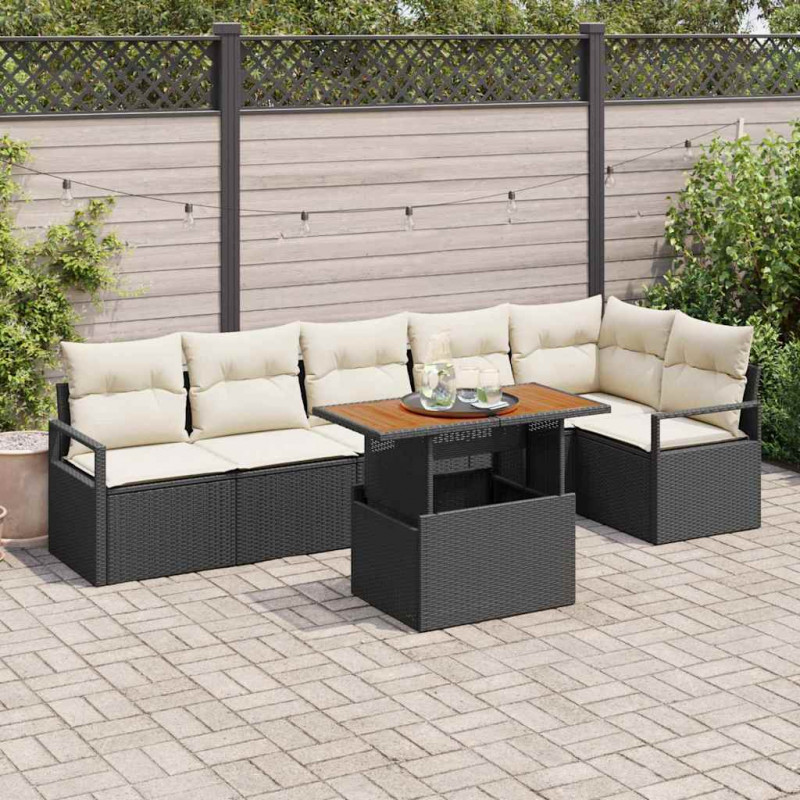 Zestaw Sof na Ogród z przechowywaniem 7 pcs Czarny Polirattan