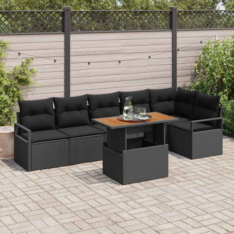 Zestaw Sof na Ogród z przechowywaniem 7 pcs Czarny Polirattan