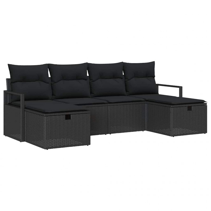 Zestaw Sof z poduszką z przechowywaniem 6 pcs Czarny polirattan