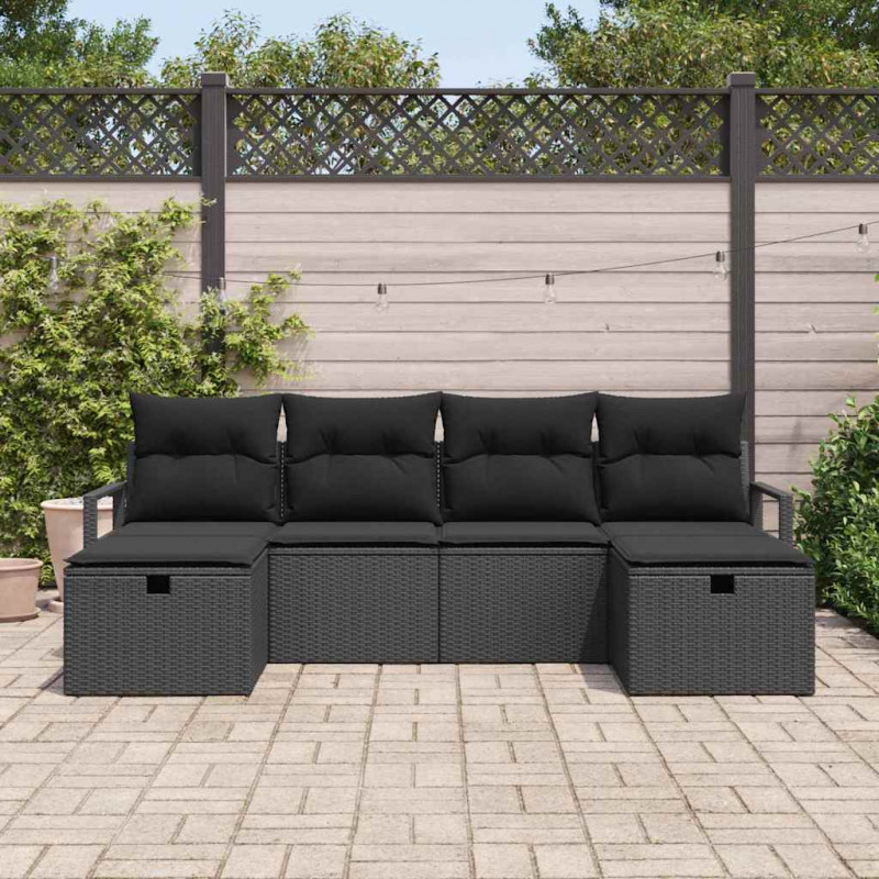 Zestaw Sof z poduszką z przechowywaniem 6 pcs Czarny polirattan