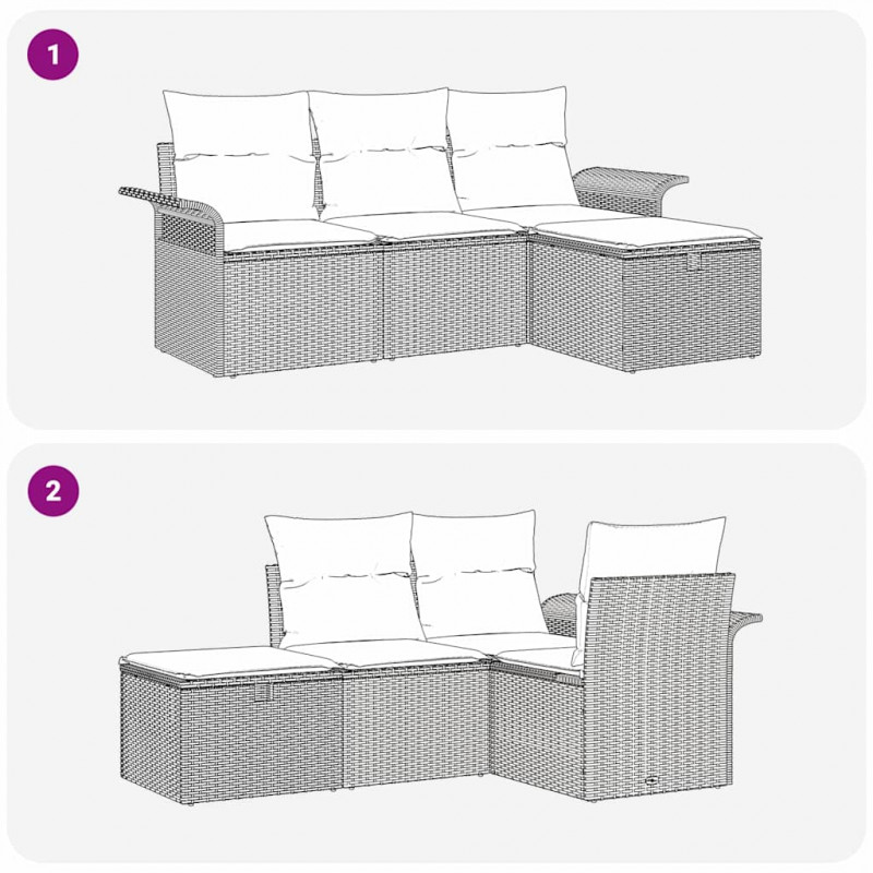 Zestaw Sof na Ogród z poduszką 4 pcs Szary polirattan