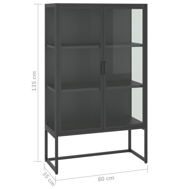 Szafka, antracytowa, 80x35x135 cm, stal i hartowane szkło