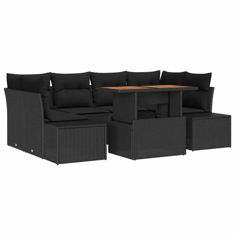 Zestaw Sof na Ogród z przechowywaniem 7 pcs Czarny Polirattan