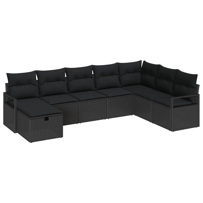 Zestaw Sof z poduszką z przechowywaniem 8 pcs Czarny polirattan