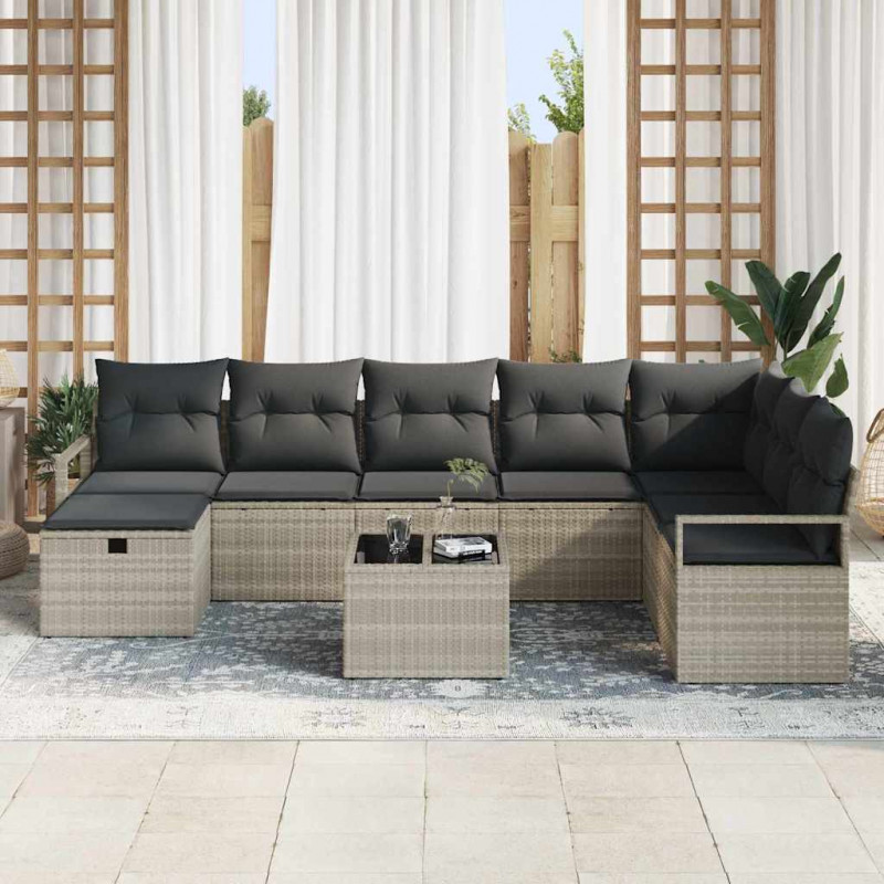 Zestaw Sof z poduszką 9 pcs Jasnoszary polirattan