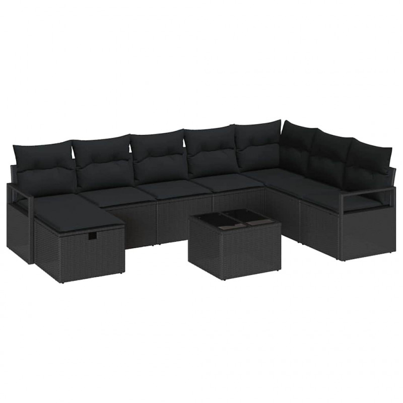 Zestaw Sof z poduszką z przechowywaniem 9 pcs Czarny polirattan