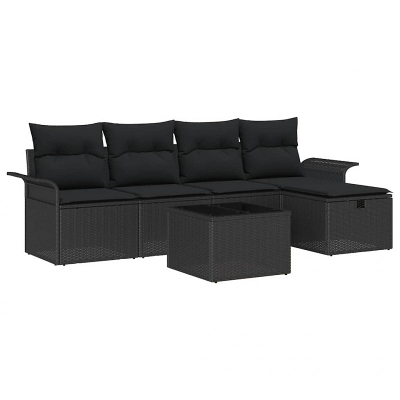 Zestaw Sof na Ogród z poduszką 6 pcs Czarny polirattan