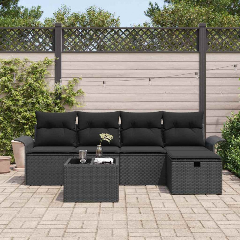 Zestaw Sof na Ogród z poduszką 6 pcs Czarny polirattan
