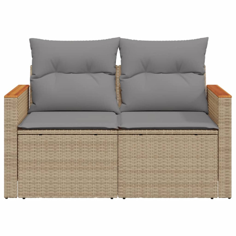 Sofa ogrodowa z poduszkami, 2-osobowa, beż, polirattan