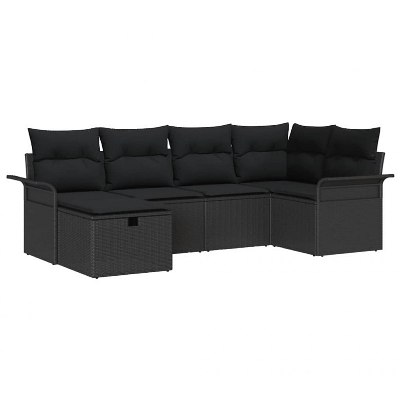 Zestaw Sof na Ogród z poduszką 6 pcs Czarny polirattan