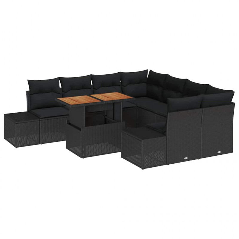Zestaw Sof na Ogród z przechowywaniem 9 pcs Czarny Polirattan